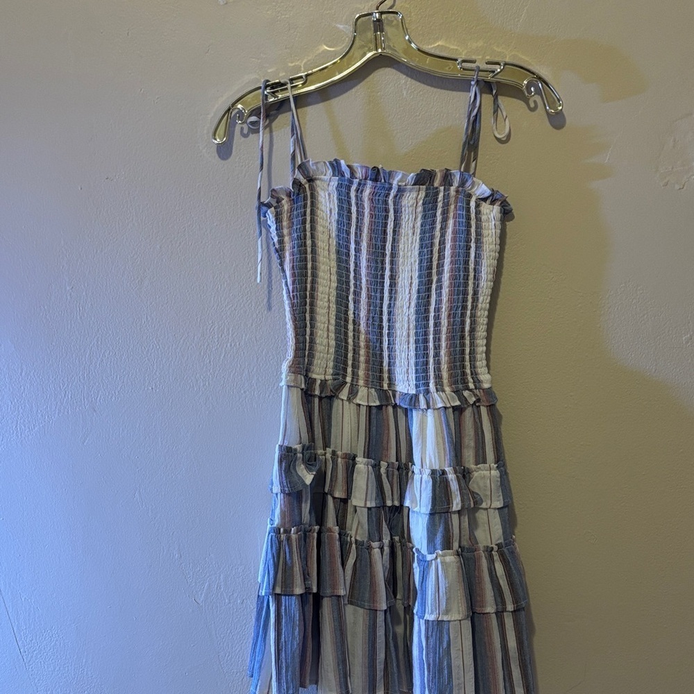 Storia Textured Midi Dress in Blue and Cream